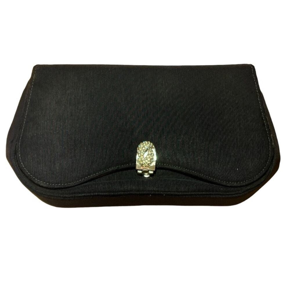 Vintage 50s Garay Clutch Purse Evening Bag Rhinestone Clasp Coin Purse Navy Blue
